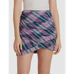 NWOT Isabel Marant Jupe Birdy Mini Skirt - Plaid Draped Skirt